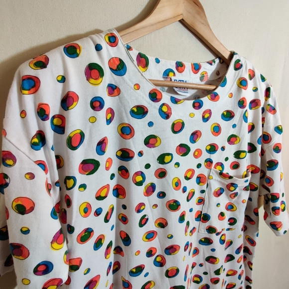 EXTRA ELEMENTS Vintage White Multicolor Circle Candy Ball Funky Print Shirt L - Picture 2 of 9